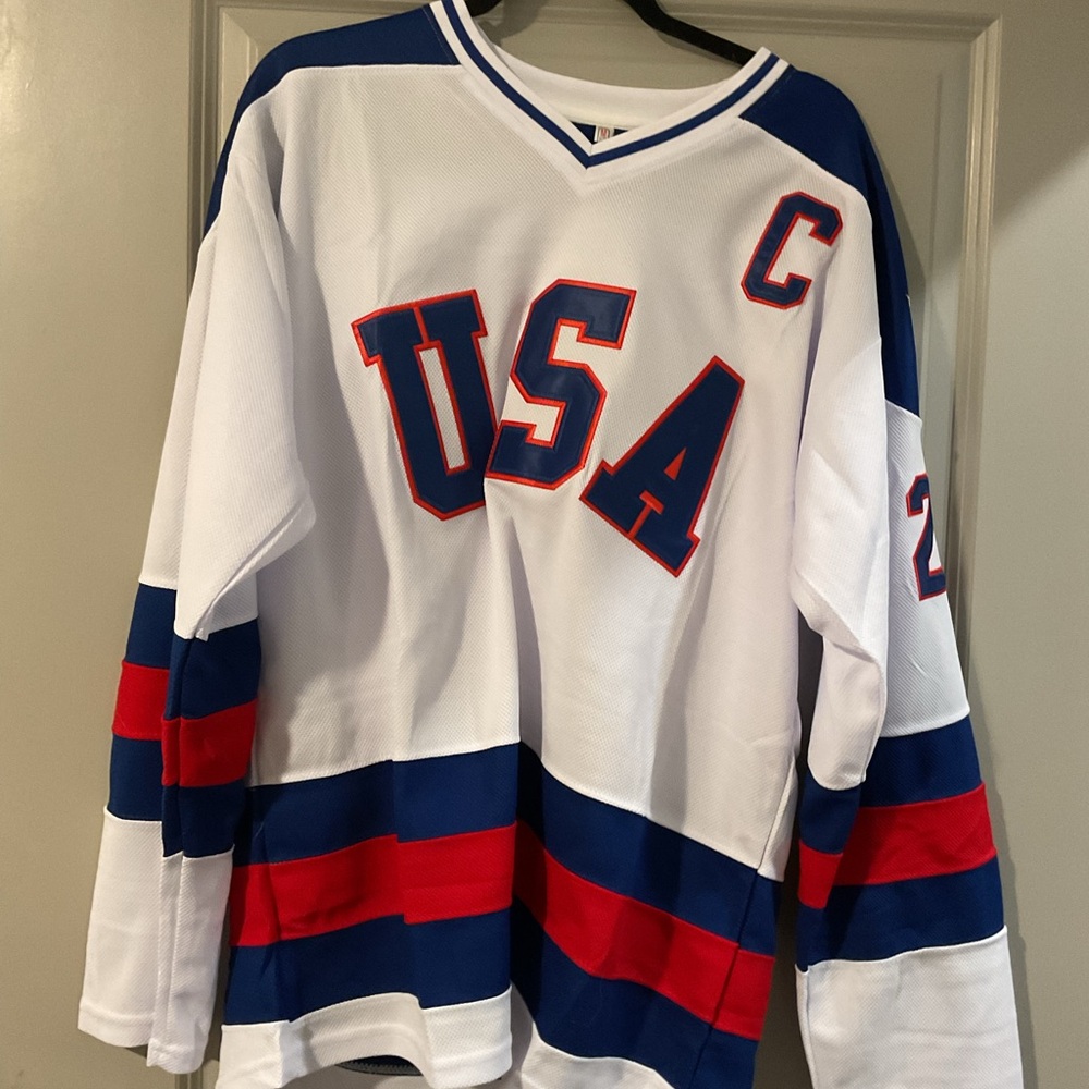 USA Hockey Jersey with Red and Blue Stripes